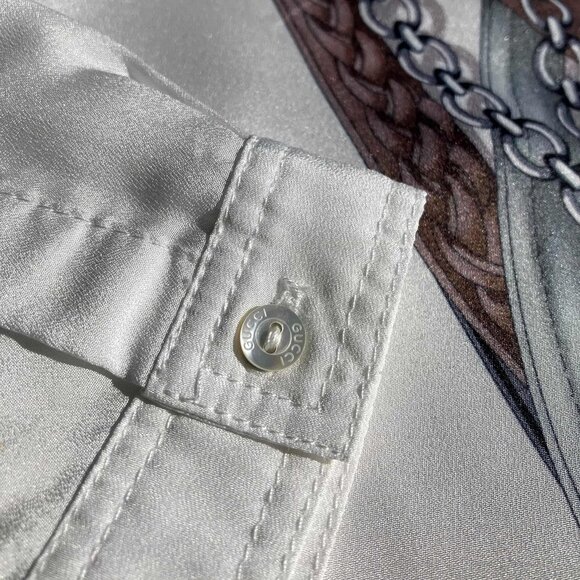 GUCCI Women's 2011 Resort White Silk Equestrian Print Shirt Button-Up Size 38 M - Picture 9 of 13